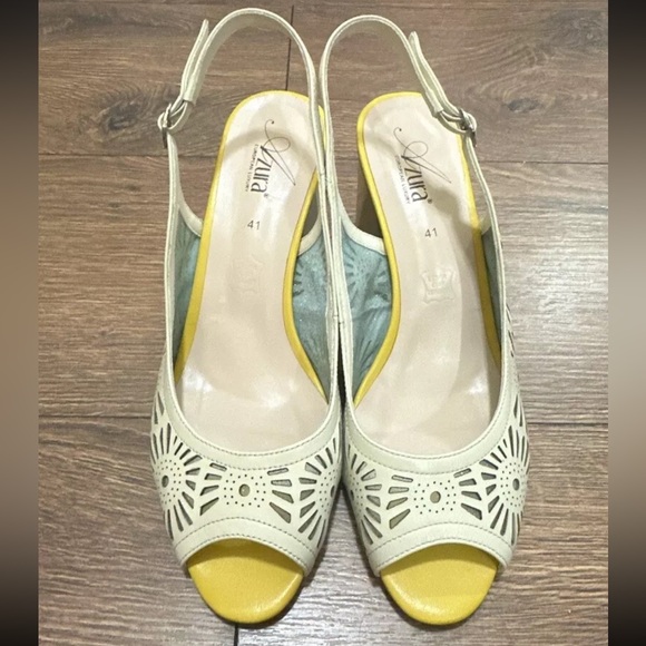 Azura Sandals Womens Size 10 White & Yellow Spring Step Engagement Slingback - Picture 8 of 8